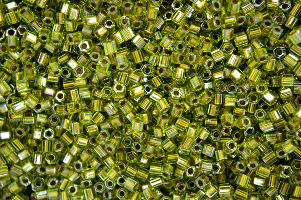 10g TOHO 11/0 Hexagon Japanese Seed Beads Size 2mm 991 Gold Lined Peridot