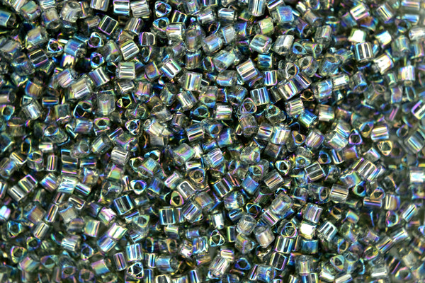 10g TOHO 11/0 Triangle Japanese Seed Beads 2mm 176B Transparent Grey Rainbow