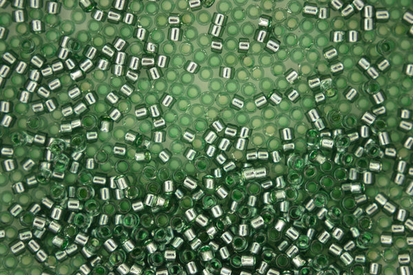 7g TOHO 11/0 Cylinder Treasure Japanese Seed Beads 1.8mm 2202 Silver Lined Transparent Green
