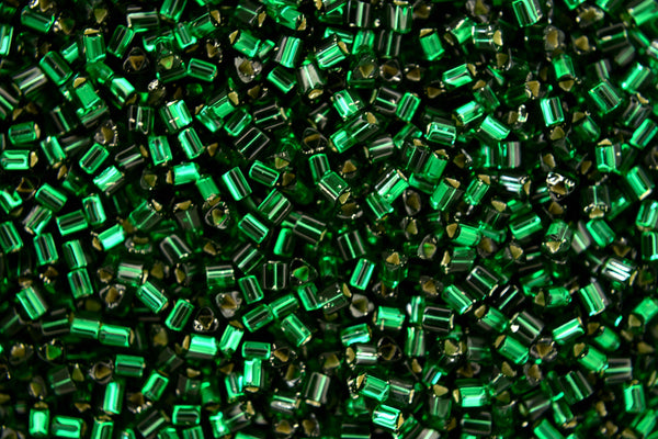 10g TOHO 11/0 Triangle Japanese Seed Beads 2mm 36 Silver Lined Green Emerald