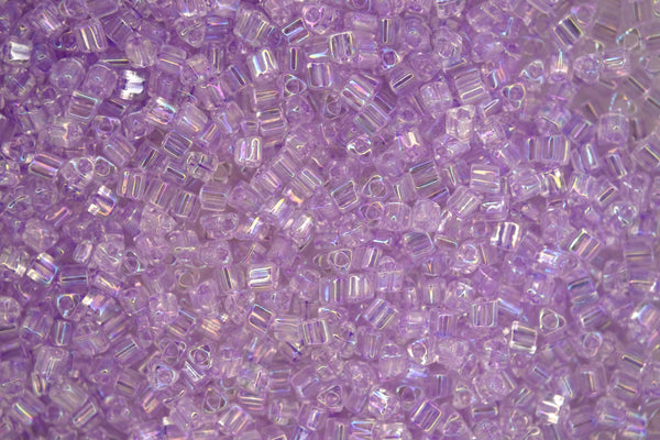10g TOHO 11/0 Triangle Japanese Seed Beads 2mm 477D Transparent Foxglove Rainbow
