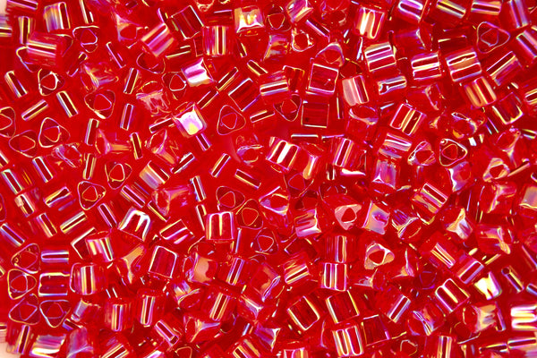 10g TOHO 8/0 Triangle Japanese Seed Beads 3mm 165C Transparent Ruby Rainbow