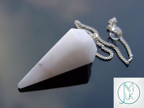 White Agate Natural Gemstone Pendulum Chakra Reiki Dowsing Handmade Beadacious