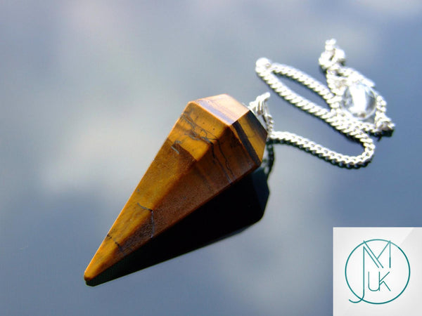 Yellow Tigers Eye Natural Gemstone Pendulum Chakra Reiki Dowsing Handmade Beadacious