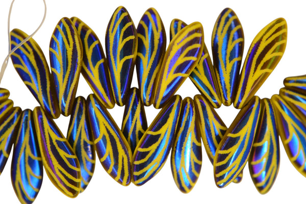 25x Czech Dagger Beads 16mm x 5mm Yellow Opaque Laser Wing