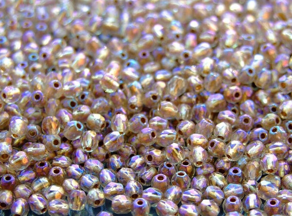 120+ Fire Polished 3mm Czech Seed Beads Crystal AB Copper Lined